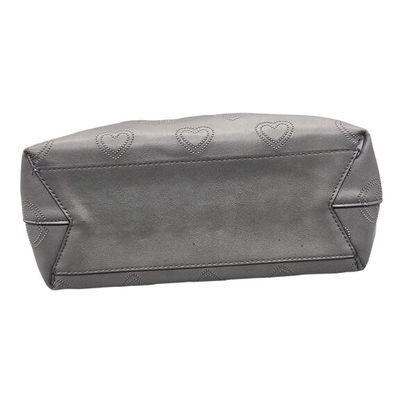 Betsey Johnson Y2K Gray Heart Embossed Handbag Pink Floral Scarf Crossbody Strap - Picture 8 of 16